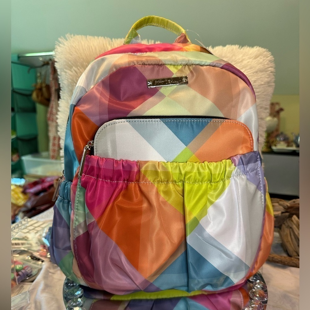 Betsey Johnson Multicolored Nylon Backpack “Xopetra” with case. NWT
